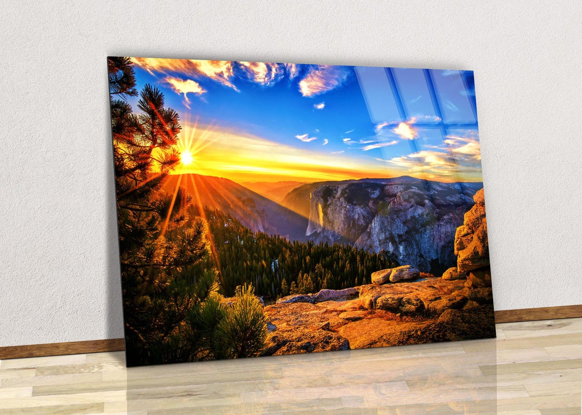 Sunrise in Rocky Mountain Canvas Wall Art Design / Tempered Glass Wall ...