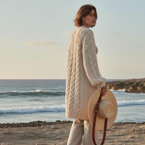 Handmade Wool Cardigan, Chunky Knit Cardigan, Oversized Designer Sweater, Natural Wool Coatigan image 3