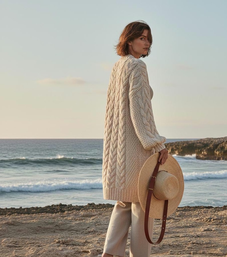 Handmade Wool Cardigan, Chunky Knit Cardigan, Oversized Designer Sweater, Natural Wool Coatigan image 3