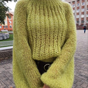 Handmade Lemon Yellow Mohair Sweater - Oversized Cropped Pullover