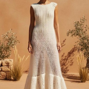 Boho minimalist knit wedding dress, handmade mohair bridal gown, sheer custom bridal dress