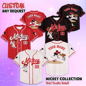 Custom Disney Mickey Mouse Collection Baseball Jersey, Disney Mickey Mouse Jersey for Disney Fans, Disneyland Birthday Gift