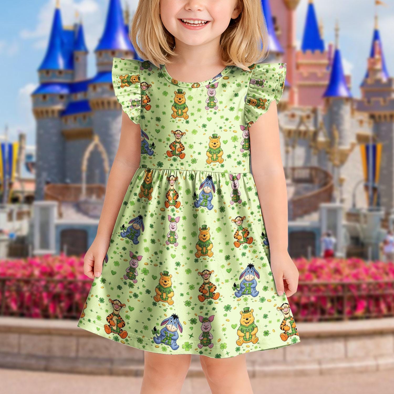 Discover Winnie the Pooh St Patricks Day Dress, Disney Winnie the Pooh Inspired Toddler Girl Dress, Ruffle Sleeve Summer Princess Outfit