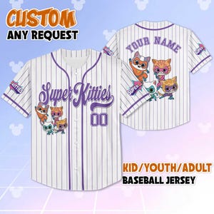 Personalized SuperKitties Baseball Jersey, Custom SuperKitties Shirt for Kids, Disney Junior Superhero Cat Outfit, Gift for Fans