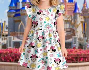 Magical Mouse Ruffle Dress, Mickey and Friends Inspired Toddler Girl Dress, Ruffle Sleeve Summer Princess Outfit