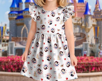 Vestido de Blancanieves, vestido para niña inspirado en Blancanieves y los siete enanitos, traje de princesa de verano con mangas con volantes.