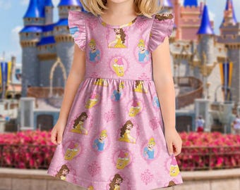 Disney Princess Ruffle Dress, Princess Toddler Dress, Princess Birthday Outfit for Girls, Kids Summer Party Dress, Disney Dress for Girls