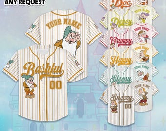 Maglia da baseball personalizzata con i personaggi dei Sette Nani, costume Disneyland