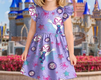 Spider Gwen Ruffle Dress, Spider Gwen Toddler Dress, Superhero Birthday Outfit for Girls, Kids Summer Party Dress, Spider Gwen Dress
