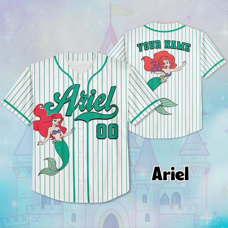 Personalized The Little Mermaid Characters Baseball Jersey, Custom Disney The Little Mermaid Shirt, Matching Family Jersey image 6