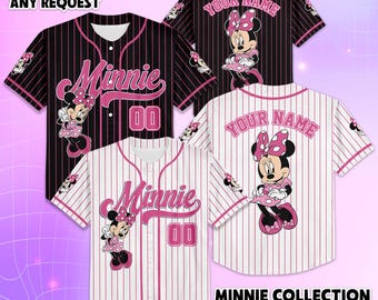 Custom Minnie Mouse Baseball Jersey, Disney Mickey and Friends Jersey for Disney Fans, Disneyland Birthday Gift