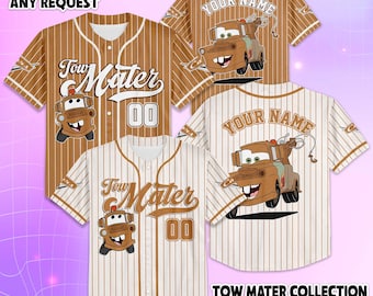 Personalized Tow Mater Baseball Jersey, Custom Disney Cars Baseball Shirt, Matching Disney Trip Outfit, Disneyland Birthday Gift