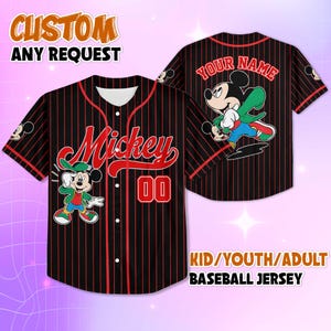 Custom Mickey Mouse Black Baseball Jersey, Disney Mickey Mouse Jersey for Disney Fans, Disneyland Birthday Gift