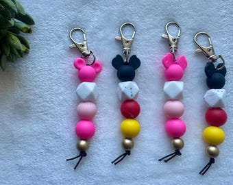 Mickey Mouse Ear Keychain: Beaded Silicone Key Ring