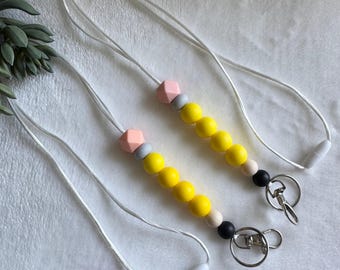 Silicone Beaded Teacher Lanyard, ID Badge Holder