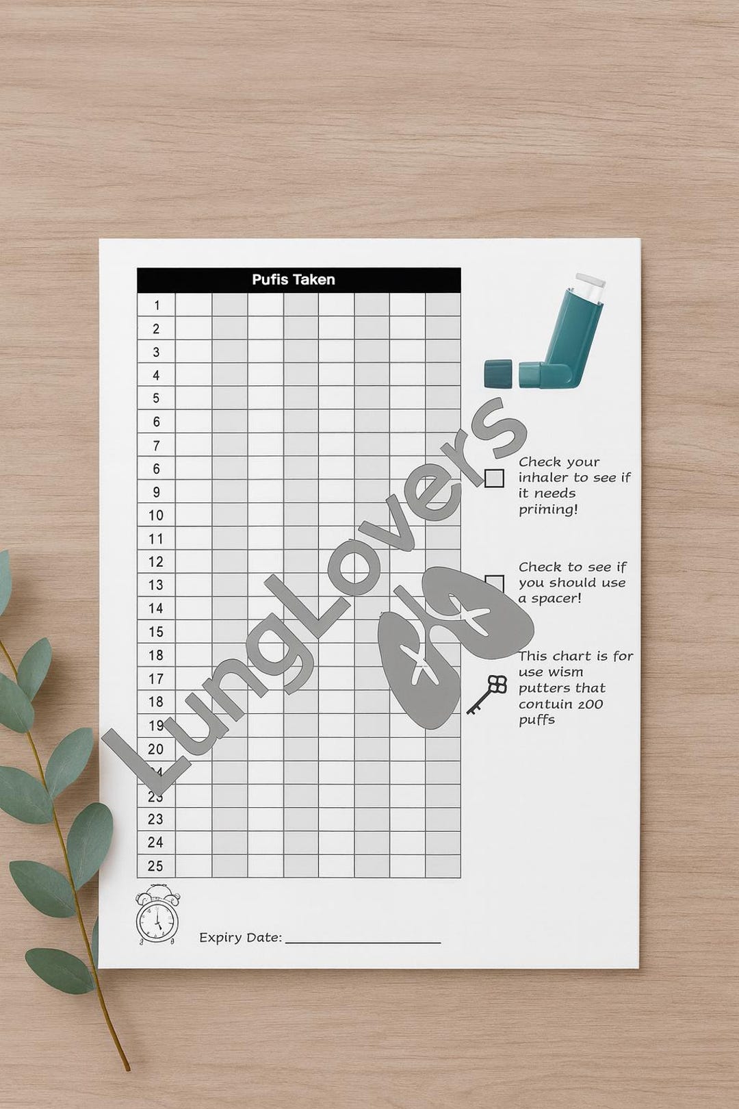 Inhaler Puff Tracker | Printable Asthma Medication Log | 200 Dose ...
