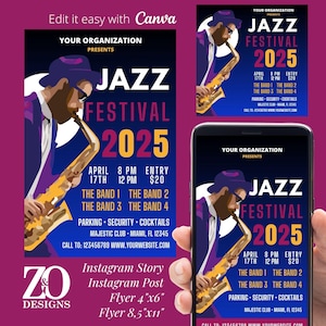 Jazz Festival Flyer Template, Jazz Festival template, Instagram story invite, Piano recital invite, Jazz Concert Flyer, Jazz canva template