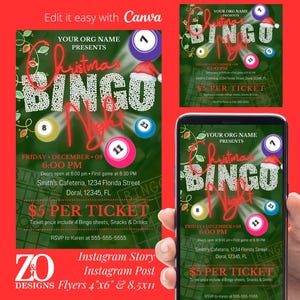 Christmas Bingo Night Flyer Template: Community Event Canva Design (Digital Download)