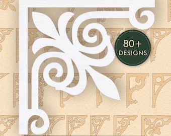 Paquete de soportes decorativos para esquinas / Archivos DXF y SVG cortados con láser / Ménsulas ornamentales de madera