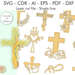 Pacchetto di croci tagliate al laser SVG DXF / file vettoriali di croci religiose per il taglio laser