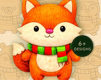 Archivos de corte láser de animales de invierno acogedores: oso, conejo, ardilla, mapache, pingüino, dxf, svg, ai