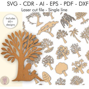 Tree Bundle for Laser Cut – 60+ Tree Designs | Single Line Vector Files cde svg dxf pdf eps ai