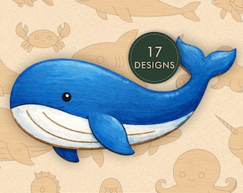 Archivos SVG DXF de animales del océano cortados con láser para decoración infantil.