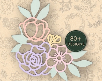 Paquete de diseños florales recortables en formato SVG: diseños florales para corte láser