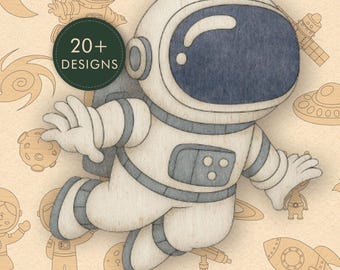 Archivos de corte láser espacial: astronauta, cohete y planetas (SVG DXF)