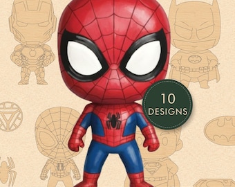 Paquete de superhéroes Chibi cortados con láser / 5 personajes héroes / DXF SVG