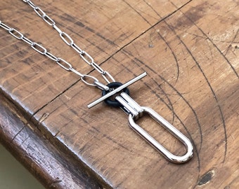 Collier de chaîne de trombone minimaliste, collier de chaîne de fermoir à bascule, collier attaché sur le devant, collier de chaîne de charme, ARSENAL CO24