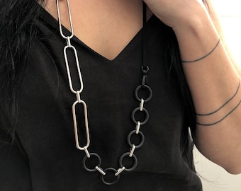 Oversized geometric necklace, asymmetric modern necklace, oval chain link choker, adjustable necklace OR belt OR choker, ARSENAL CO10