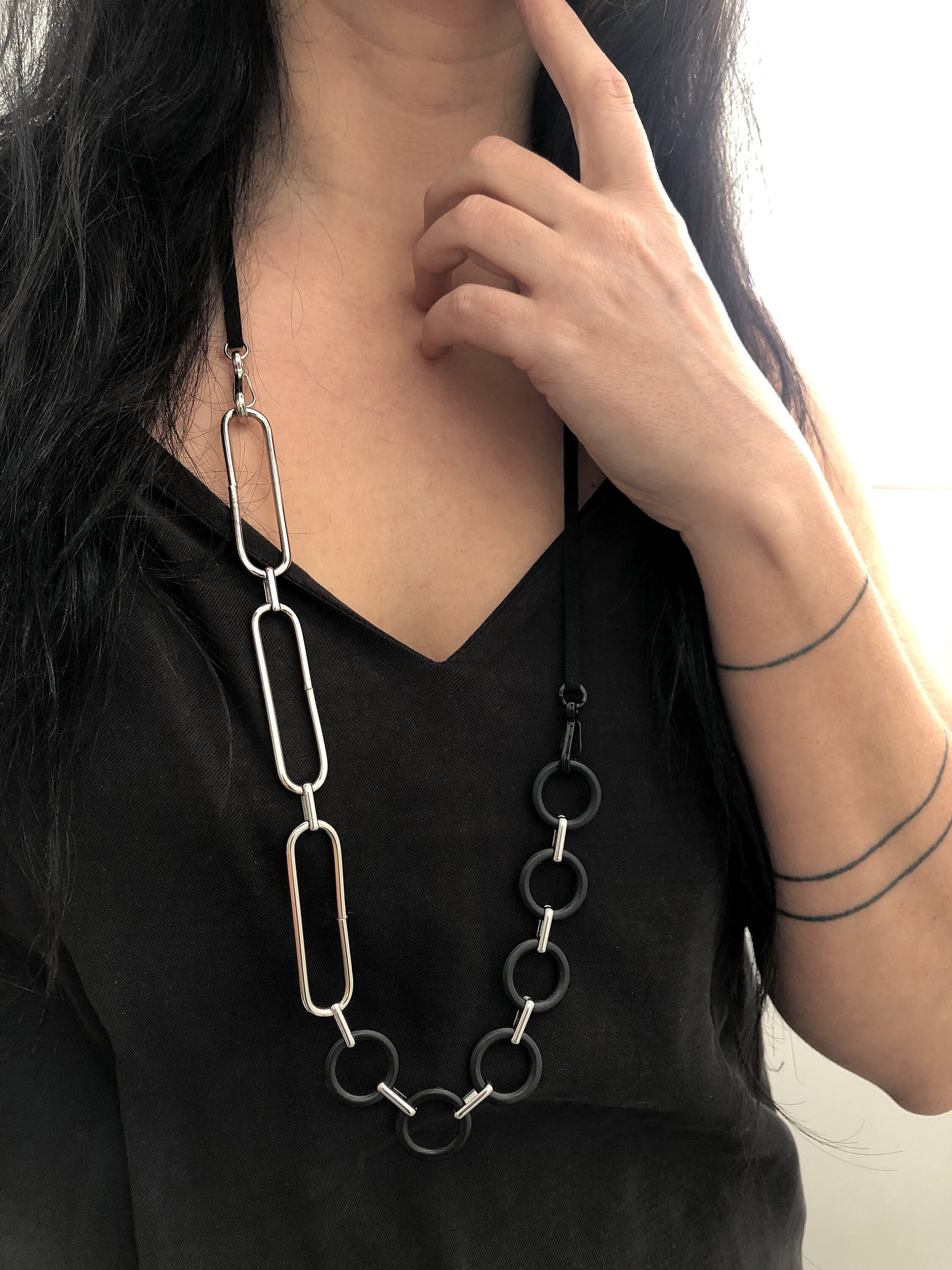 Oversized geometric necklace, asymmetric modern necklace, oval chain link choker, adjustable necklace OR belt OR choker, ARSENAL CO10