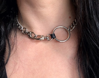 Bold chain choker, Toggle clasp collar, Goth industrial pants chain, 90s Punk chocker, leather jewelry, CAUCUS