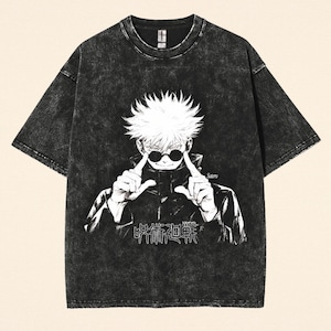 Gojo Satoru Anime T-Shirt, Jujutsu Kaisen Graphic Tee, Japanese Streetwear Shirt, Oversized Manga Shirt, Unisex Black Anime Tee