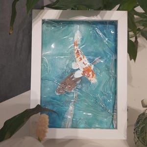 Koi Fish Light Art – Illuminated Painting with Water Effect Plexiglass – LED Backlit Table Lamp – Zen Decor – Handmade Light Frame