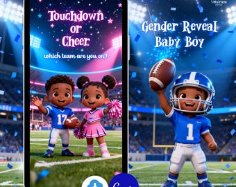 Touchdown or Cheer Gender Reveal BOY Video Announcement African American Football Digital Editable Template