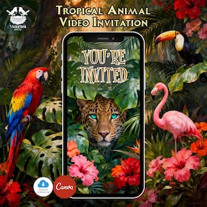 Leopard tropiskt djurfest födelsedagsvideoinbjudan safari djungeln animerad video digital canva-mall