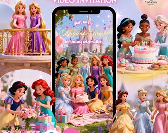 Inbjudan till födelsedag för kunglig prinsessa, Quinceanera-fest, animerad video, digital mall, direkt nedladdning