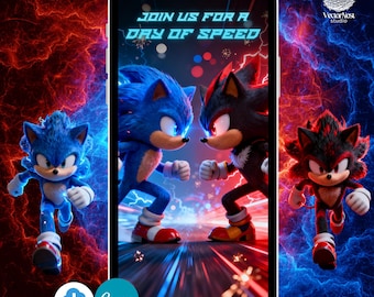 Sonic the Hedgehog Birthday Video Invitation Sonic and Shadow Party Digital Invite Editable Template