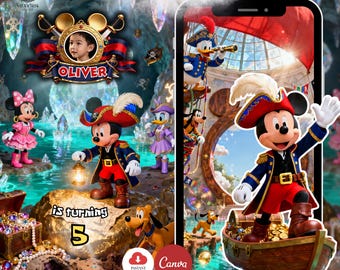 Mickey Mouse Pirate Birthday Invitation Video | Editable Canva Template (Digital Download)