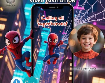 Kids Spiderman Birthday Video Invitation Spidey Superhero Party Animated Digital Editable Template