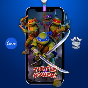 Ninja Turtle Birthday Invitation Video Heroes Party Digital Editable Canva Template, Instant Download