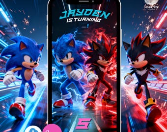 Sonic vs Shadow Birthday Video Invitation Super Hedgehog Battle Party Digital Invite Editable Template