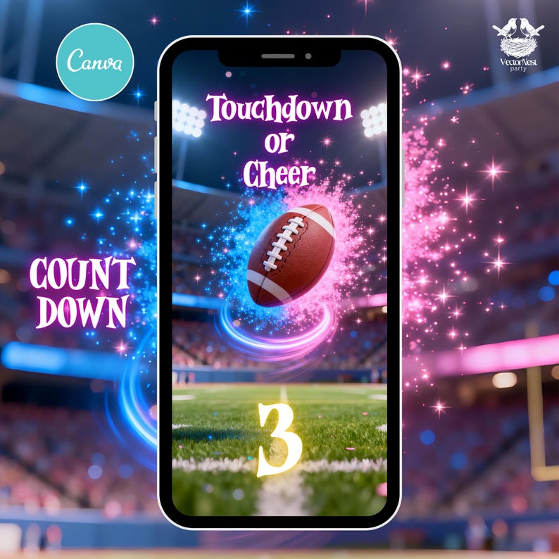 Touchdown Logo Blue Touchdown or Cheer Gender Reveal BOY Video Announcement African ...