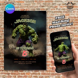 Hulk Birthday Invitation: Superhero Comic Party, Editable Template (Digital Download)