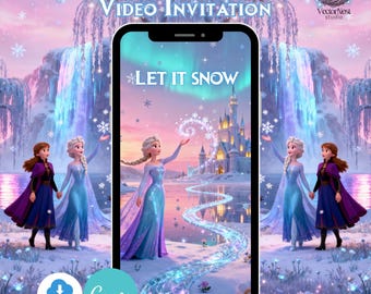 Frozen Birthday Invitation Animated Video Digital Canva Template, Instant Download