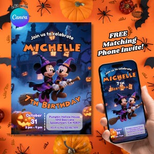 Mickey Mouse Halloween Birthday Invitation: Spooky Digital Invite (5x7 in, PDF Template)