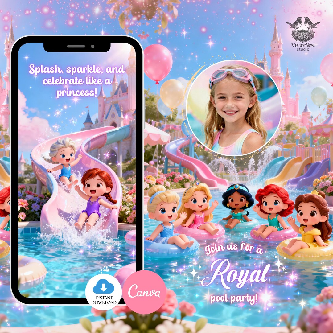 Princess Pool Princess Pool Party Birthday Video Invitation With Photo Animated ...