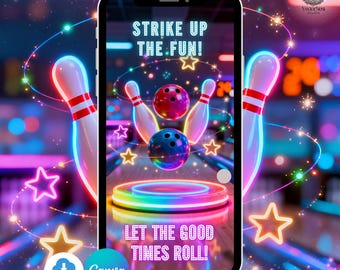 Bowling-Geburtstags-Videoeinladung für kleine Gamer-Party animierte digital bearbeitbare Vorlage